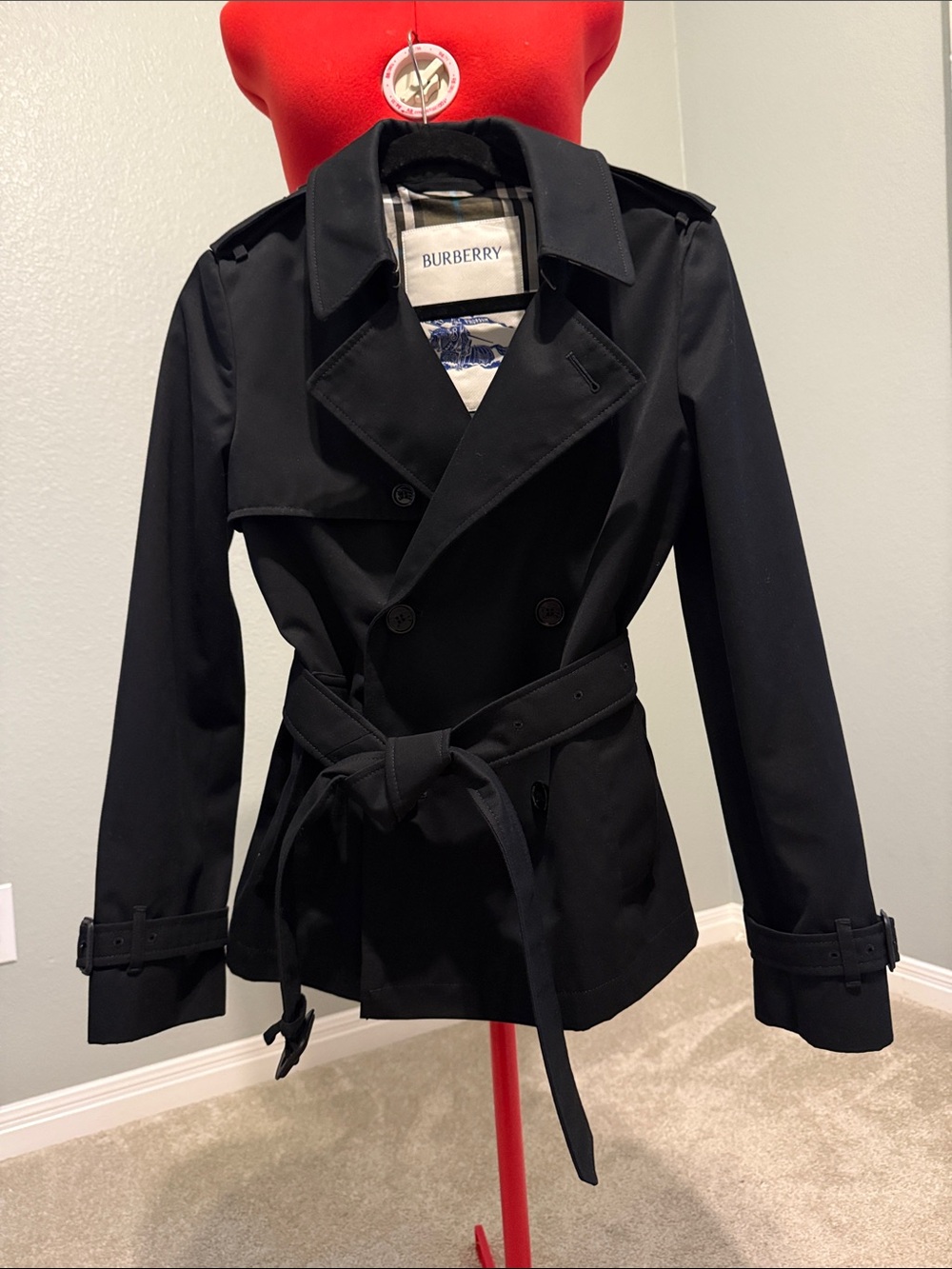Burberry Black Double-Breasted Trench Coat with Check Lining